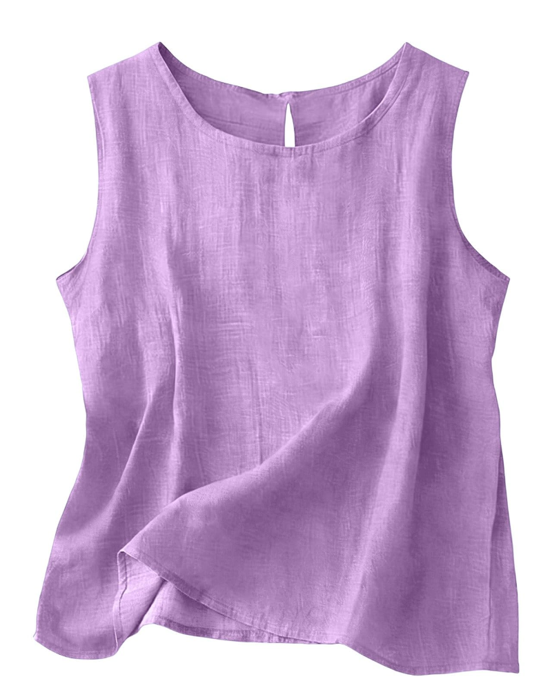 Claire Women's Cotton Linen Tank Top – Sleeveless Round Neck Top for Summer
