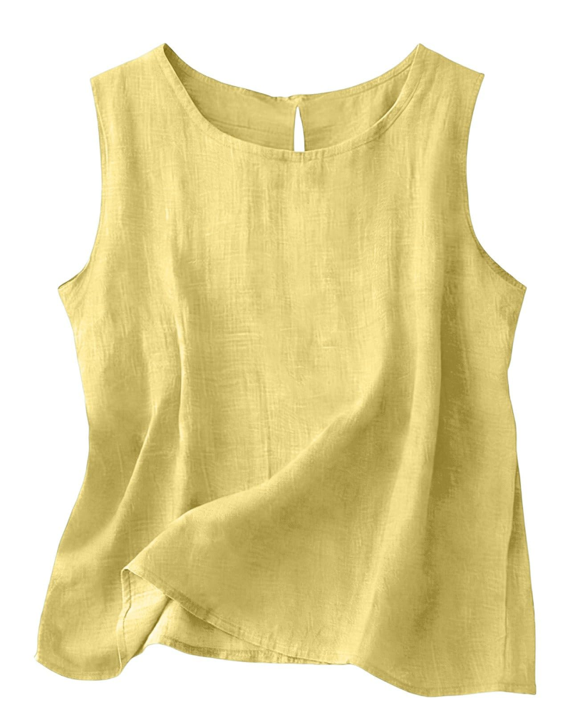 Claire Women's Cotton Linen Tank Top – Sleeveless Round Neck Top for Summer