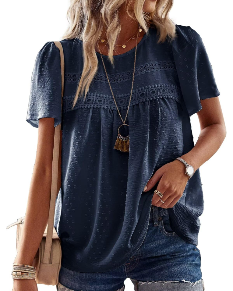 Grace Women's Boho Blouse – Lace Short Sleeve Tunic Top for Vacation and Summer