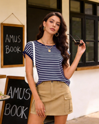 Emma Women's Striped T-Shirt – Crew Neck Short Sleeve Tee for Casual Summer Wear