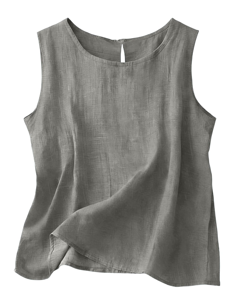 Claire Women's Cotton Linen Tank Top – Sleeveless Round Neck Top for Summer