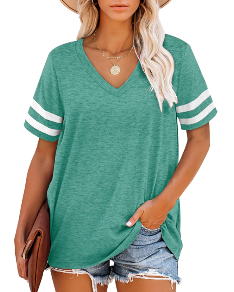Chloe Women's V-Neck T-Shirt – Striped Short Sleeve Top for Casual Summer Wear