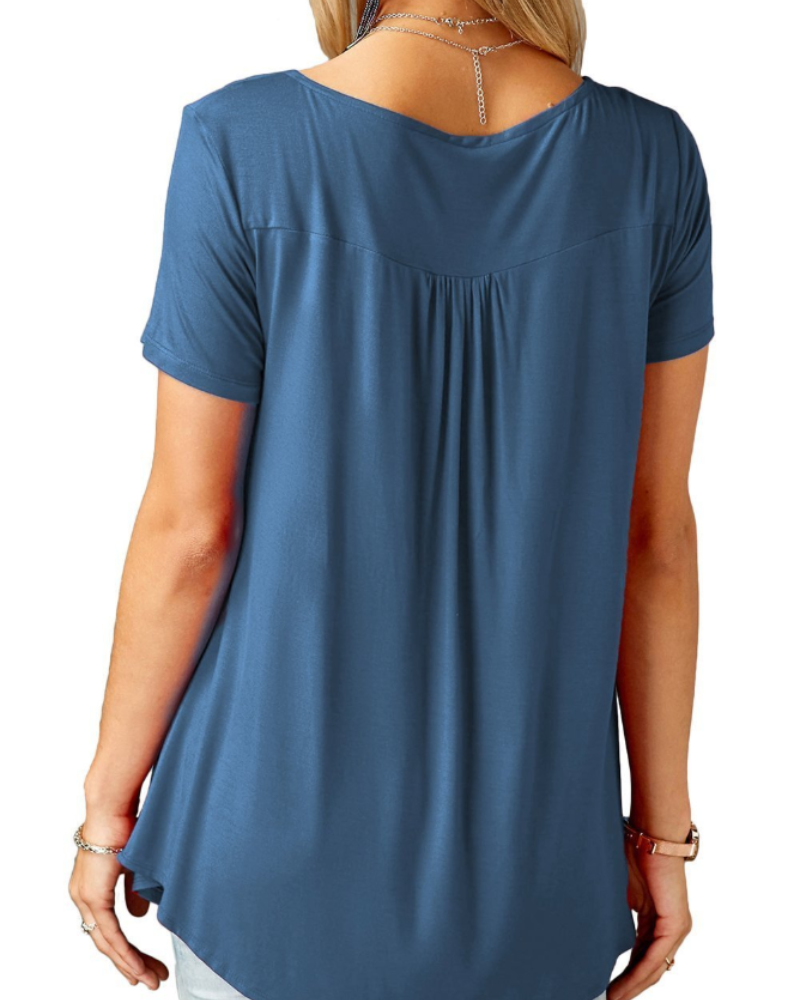 Sophia Women's V-Neck Tunic Top – Button Detail Short Sleeve Blouse for Work