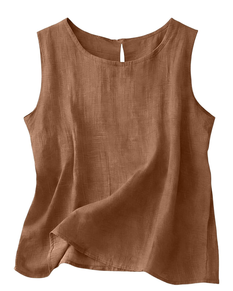 Claire Women's Cotton Linen Tank Top – Sleeveless Round Neck Top for Summer