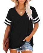 Chloe Women's V-Neck T-Shirt – Striped Short Sleeve Top for Casual Summer Wear