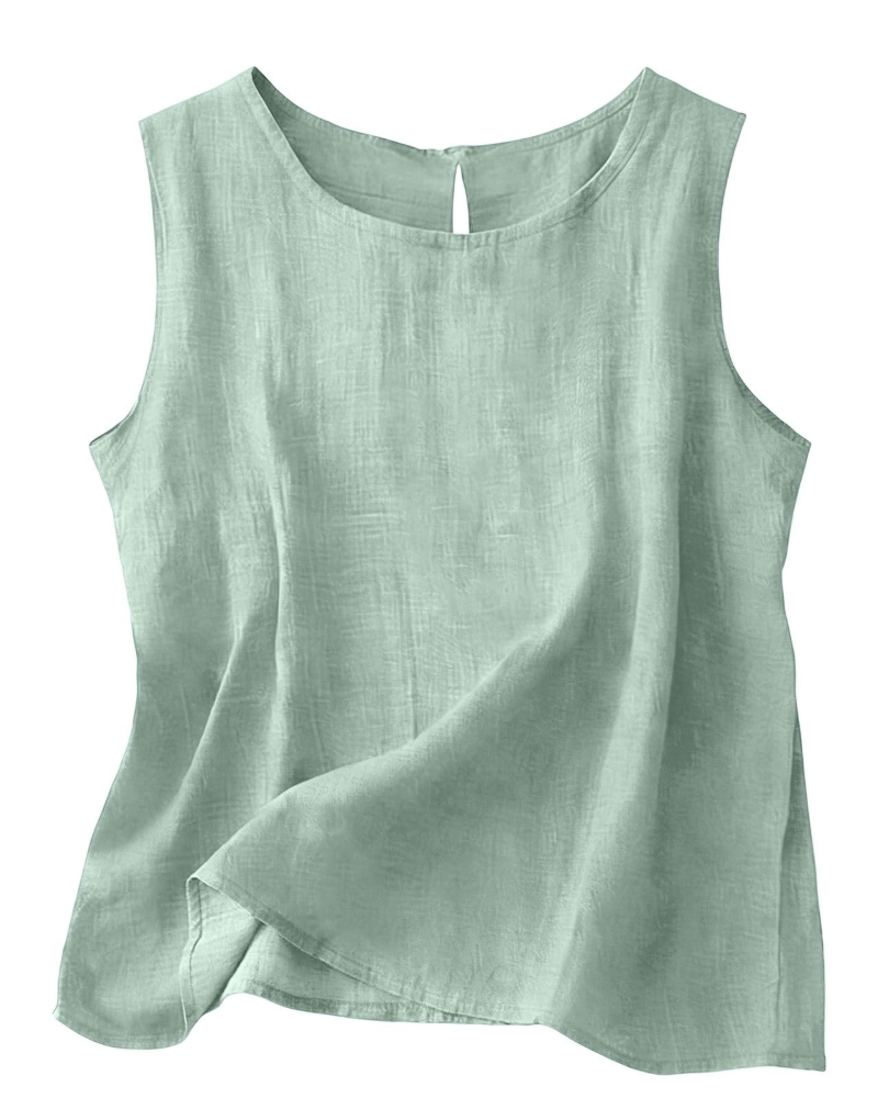 Claire Women's Cotton Linen Tank Top – Sleeveless Round Neck Top for Summer