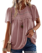 Grace Women's Boho Blouse – Lace Short Sleeve Tunic Top for Vacation and Summer