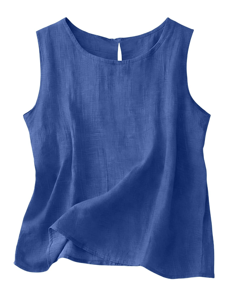 Claire Women's Cotton Linen Tank Top – Sleeveless Round Neck Top for Summer