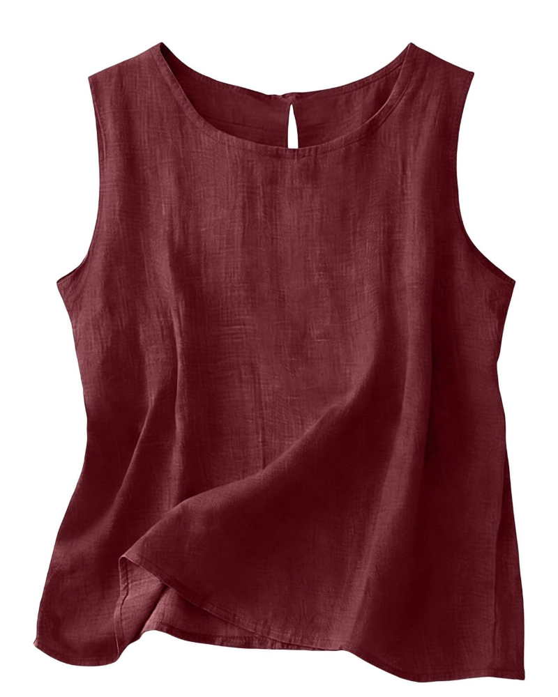 Claire Women's Cotton Linen Tank Top – Sleeveless Round Neck Top for Summer