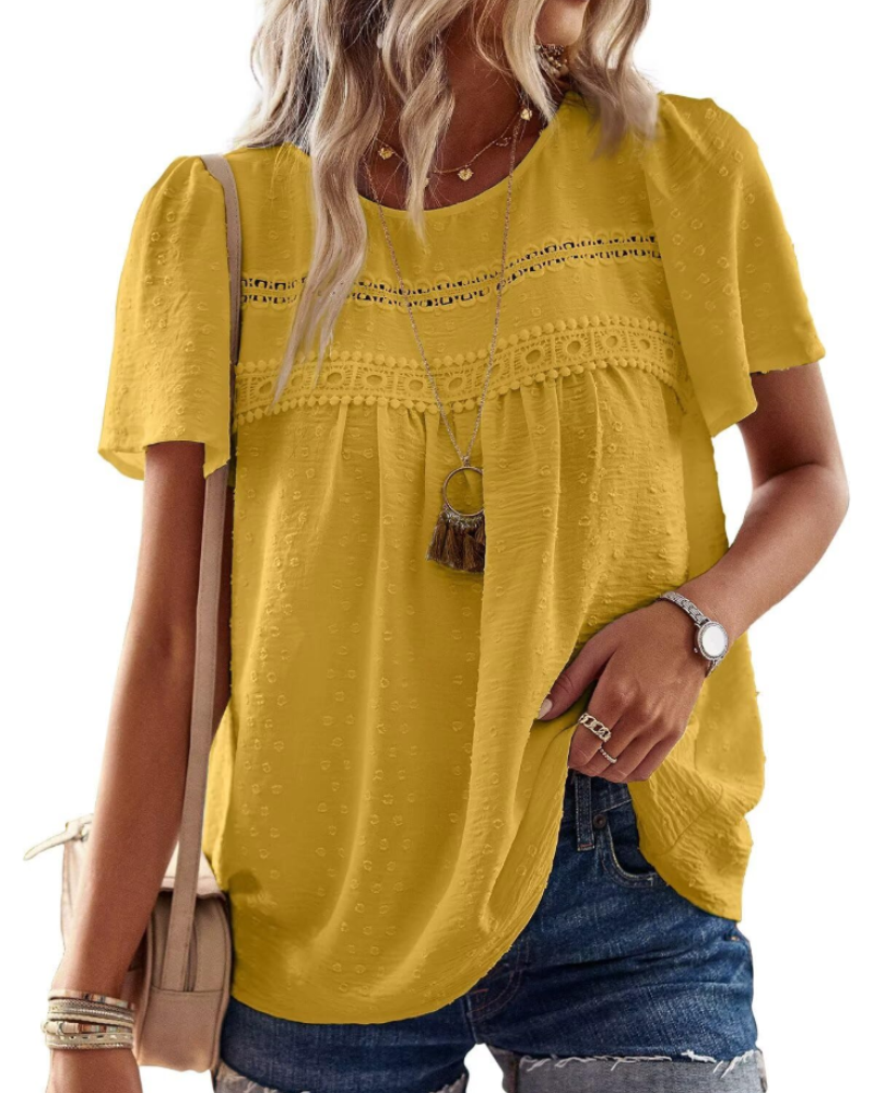 Grace Women's Boho Blouse – Lace Short Sleeve Tunic Top for Vacation and Summer
