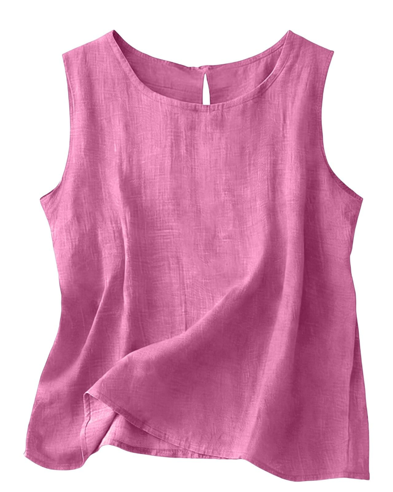Claire Women's Cotton Linen Tank Top – Sleeveless Round Neck Top for Summer