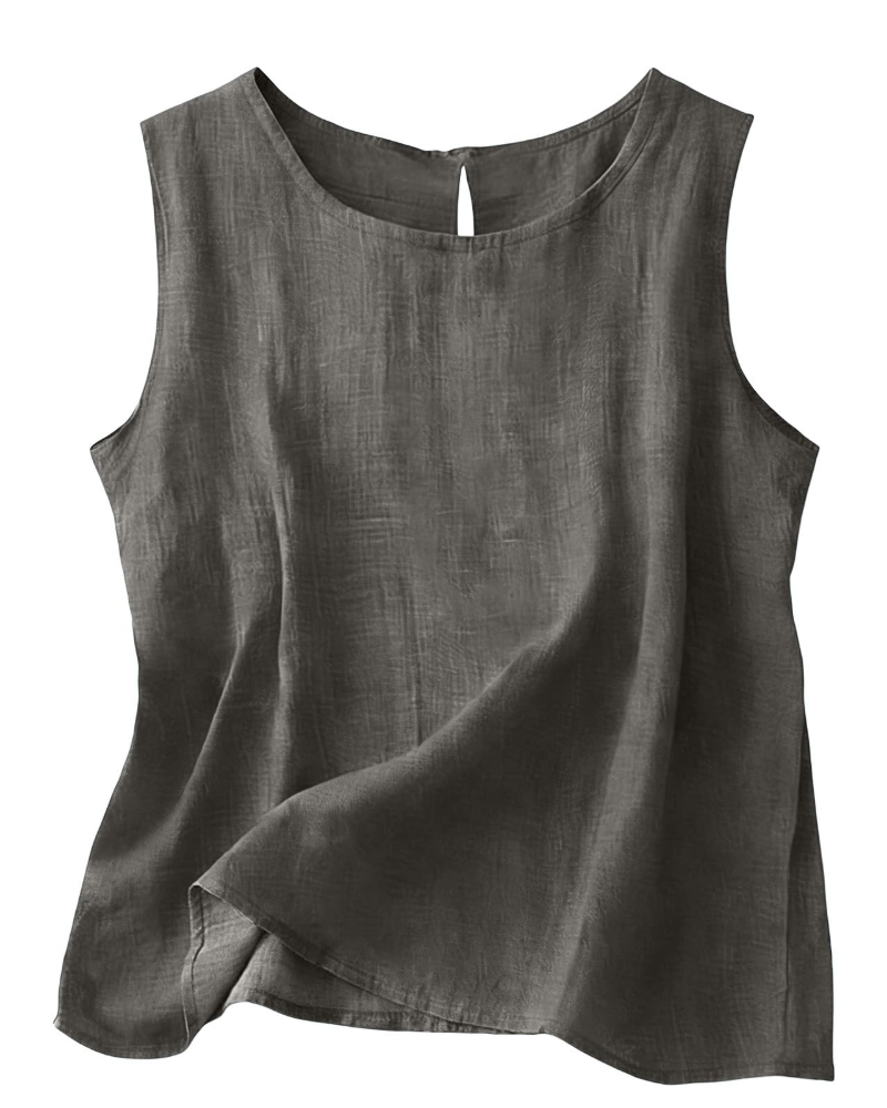Claire Women's Cotton Linen Tank Top – Sleeveless Round Neck Top for Summer