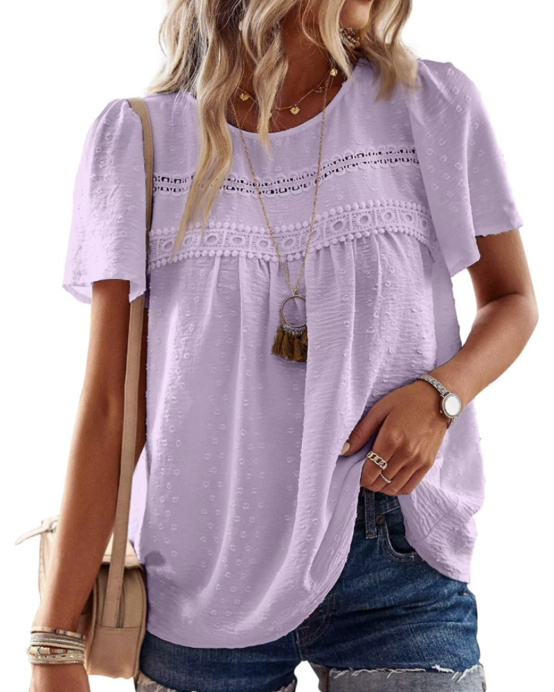 Grace Women's Boho Blouse – Lace Short Sleeve Tunic Top for Vacation and Summer