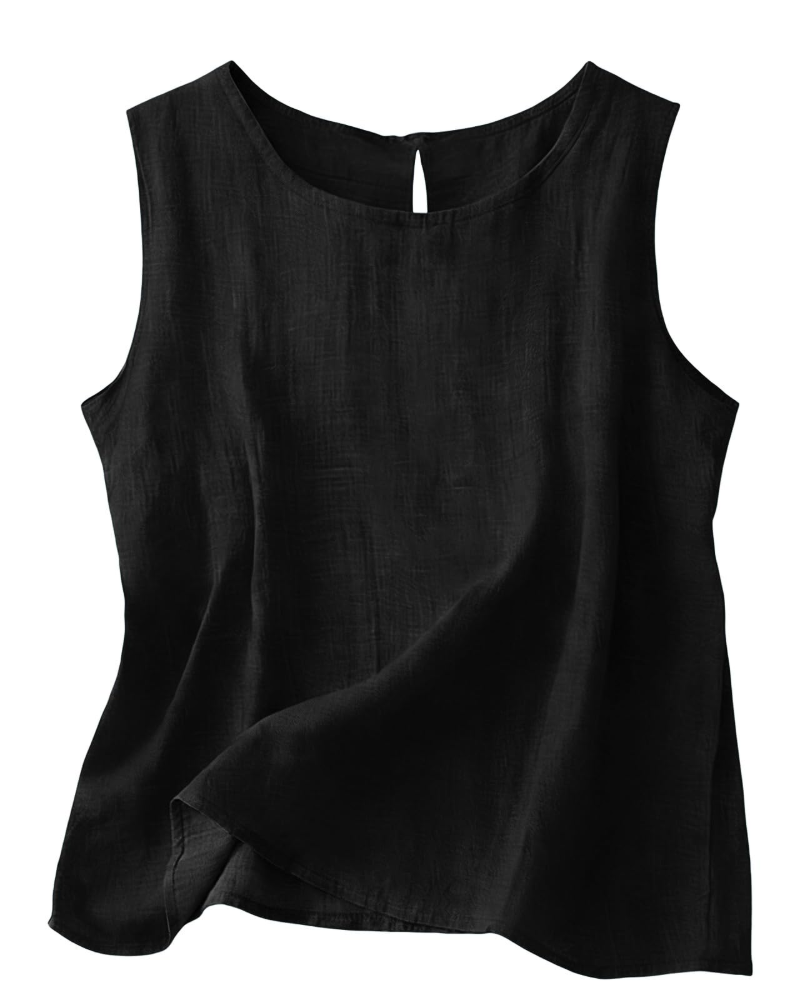 Claire Women's Cotton Linen Tank Top – Sleeveless Round Neck Top for Summer