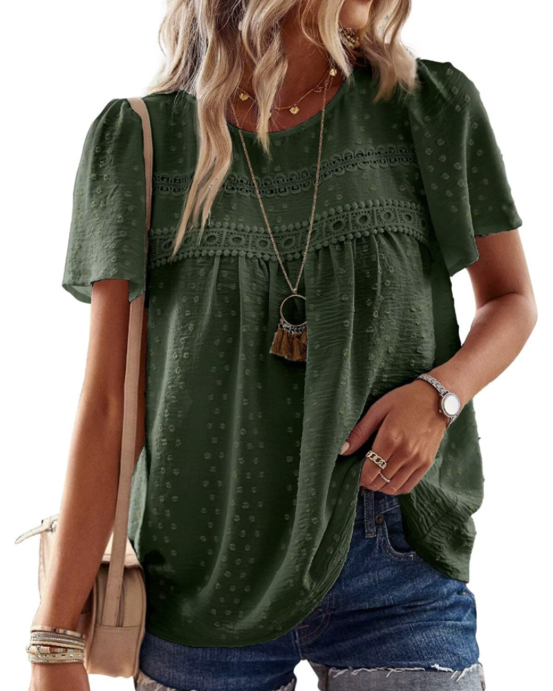 Grace Women's Boho Blouse – Lace Short Sleeve Tunic Top for Vacation and Summer