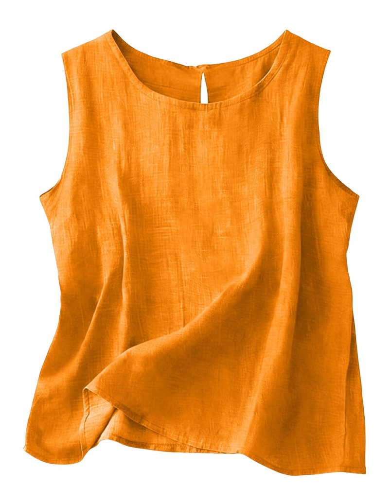 Claire Women's Cotton Linen Tank Top – Sleeveless Round Neck Top for Summer