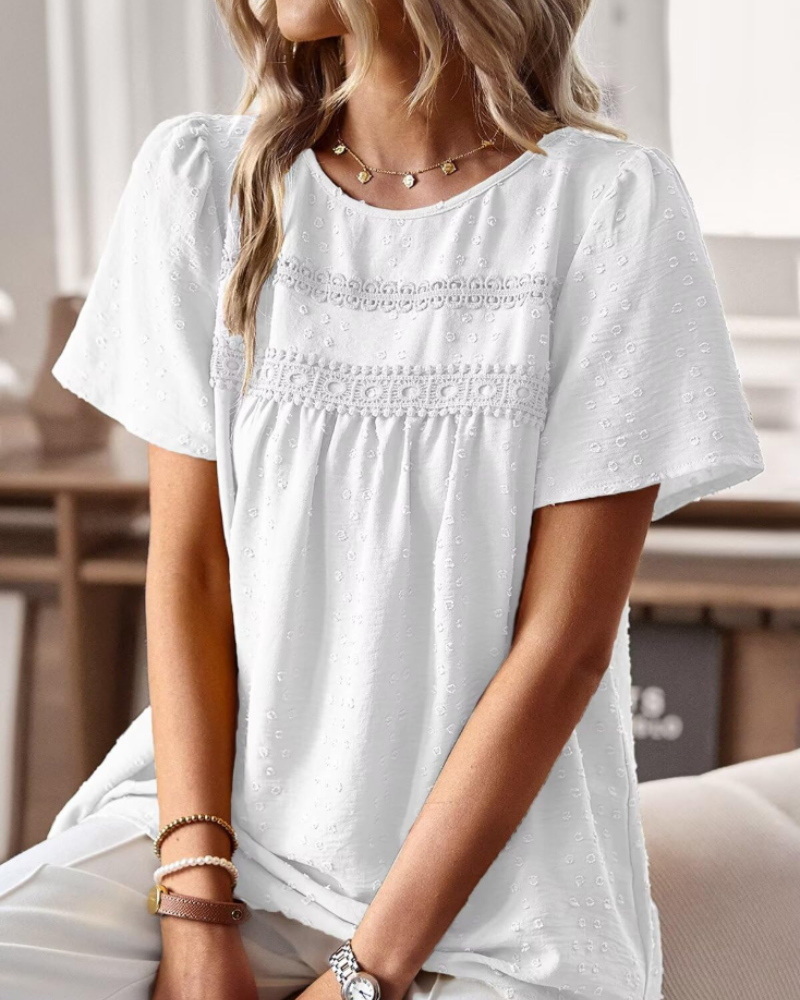 Grace Women's Boho Blouse – Lace Short Sleeve Tunic Top for Vacation and Summer