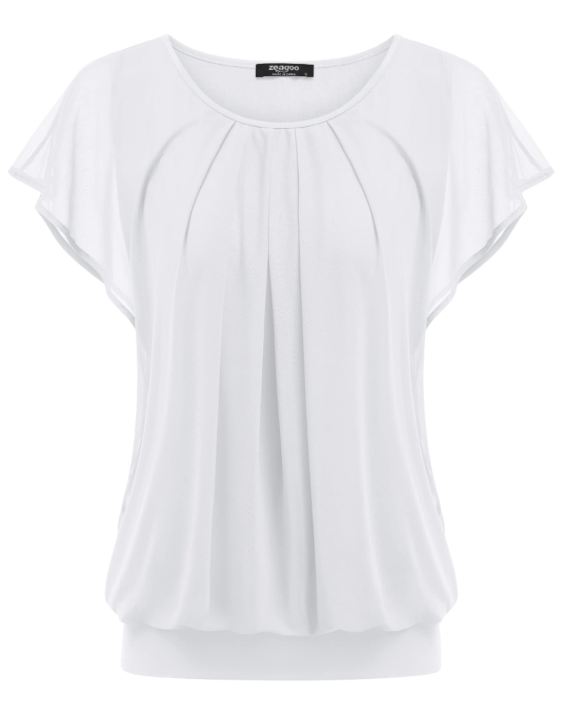 Sophia Women's Double Layer Blouse – Mesh Overlay Batwing Sleeve Tunic Top