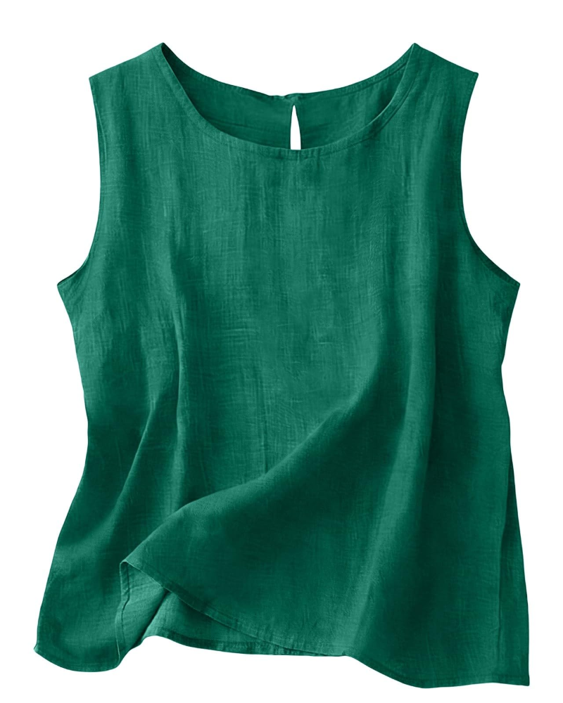 Claire Women's Cotton Linen Tank Top – Sleeveless Round Neck Top for Summer