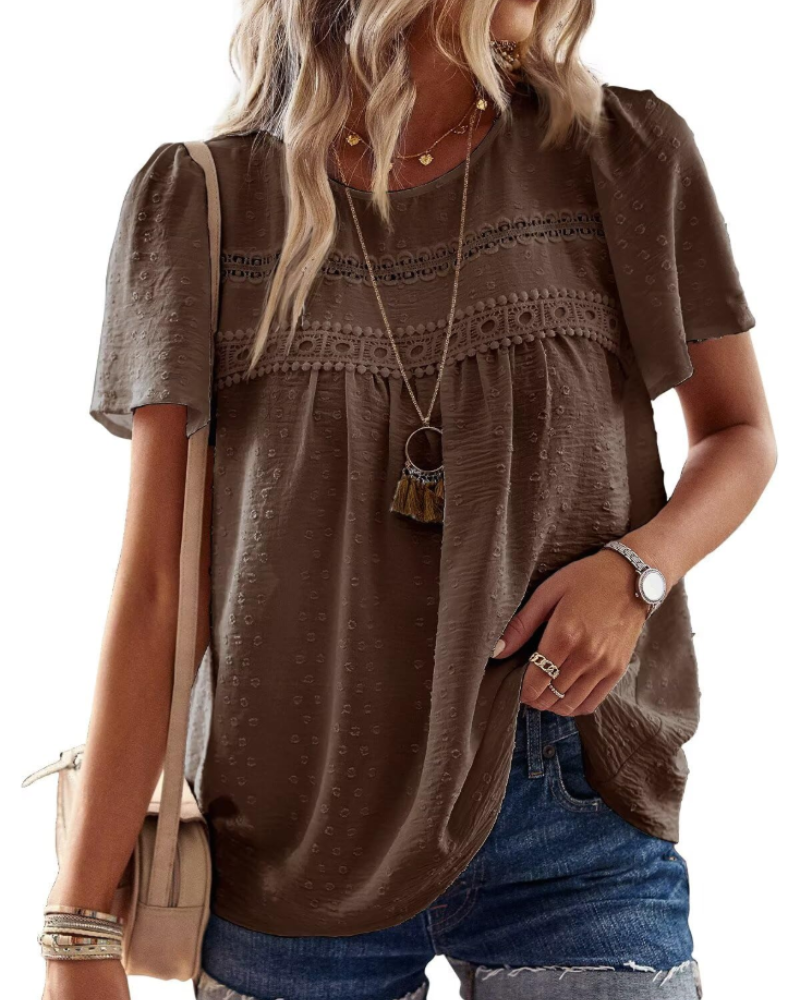 Grace Women's Boho Blouse – Lace Short Sleeve Tunic Top for Vacation and Summer