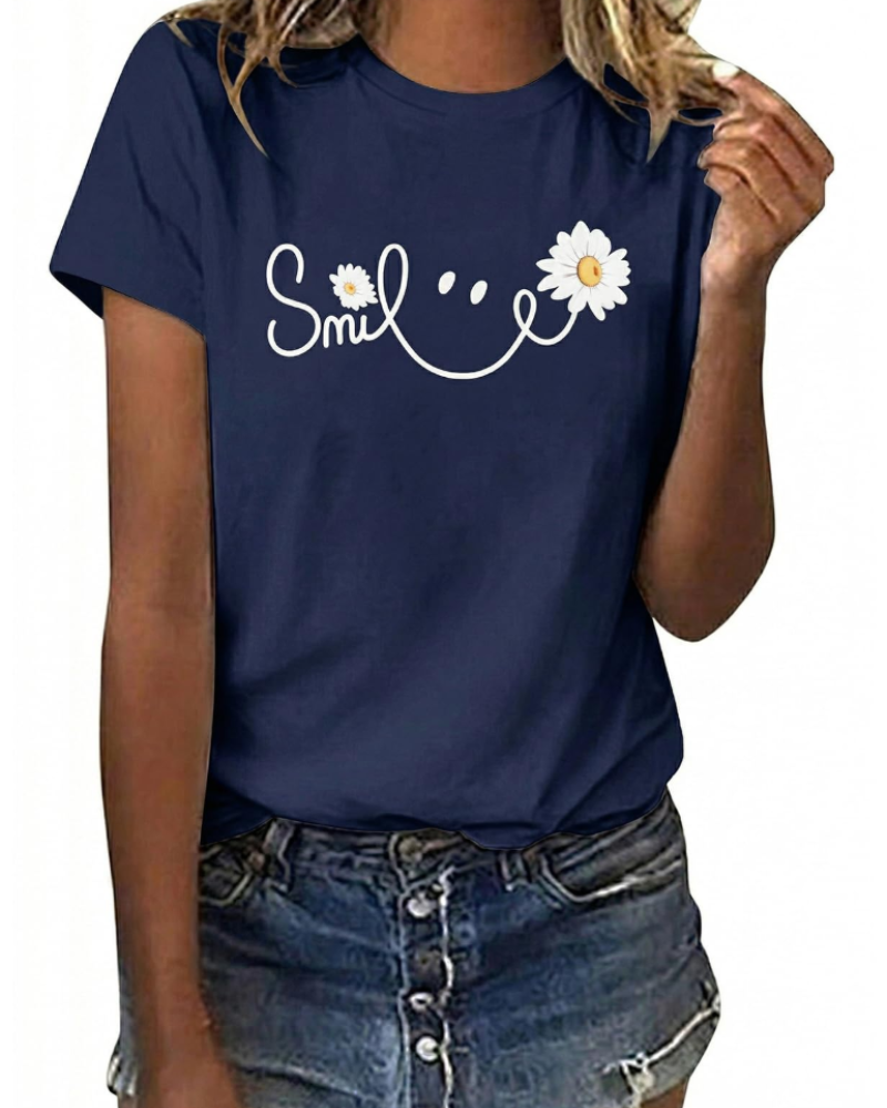Emily Women's Cotton Graphic T-Shirt – Sunflower Daisy Crew Neck Tee for Summer