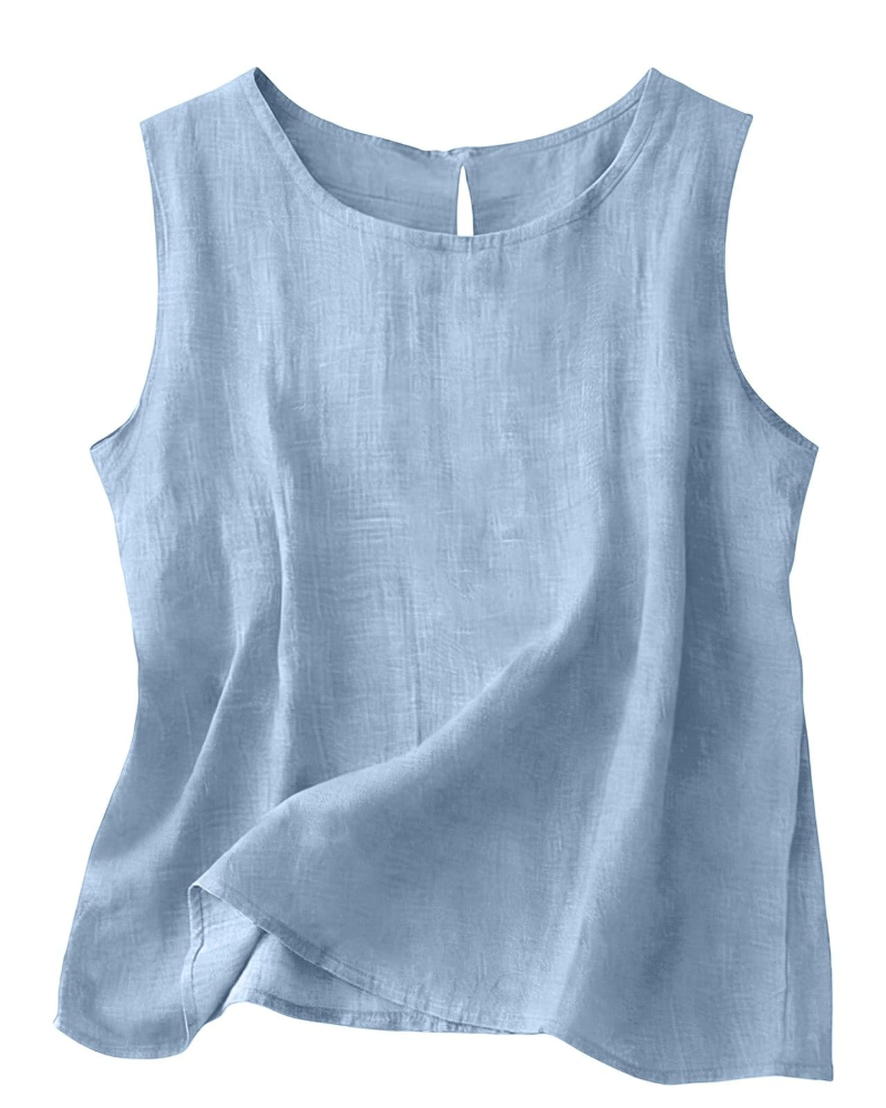 Claire Women's Cotton Linen Tank Top – Sleeveless Round Neck Top for Summer