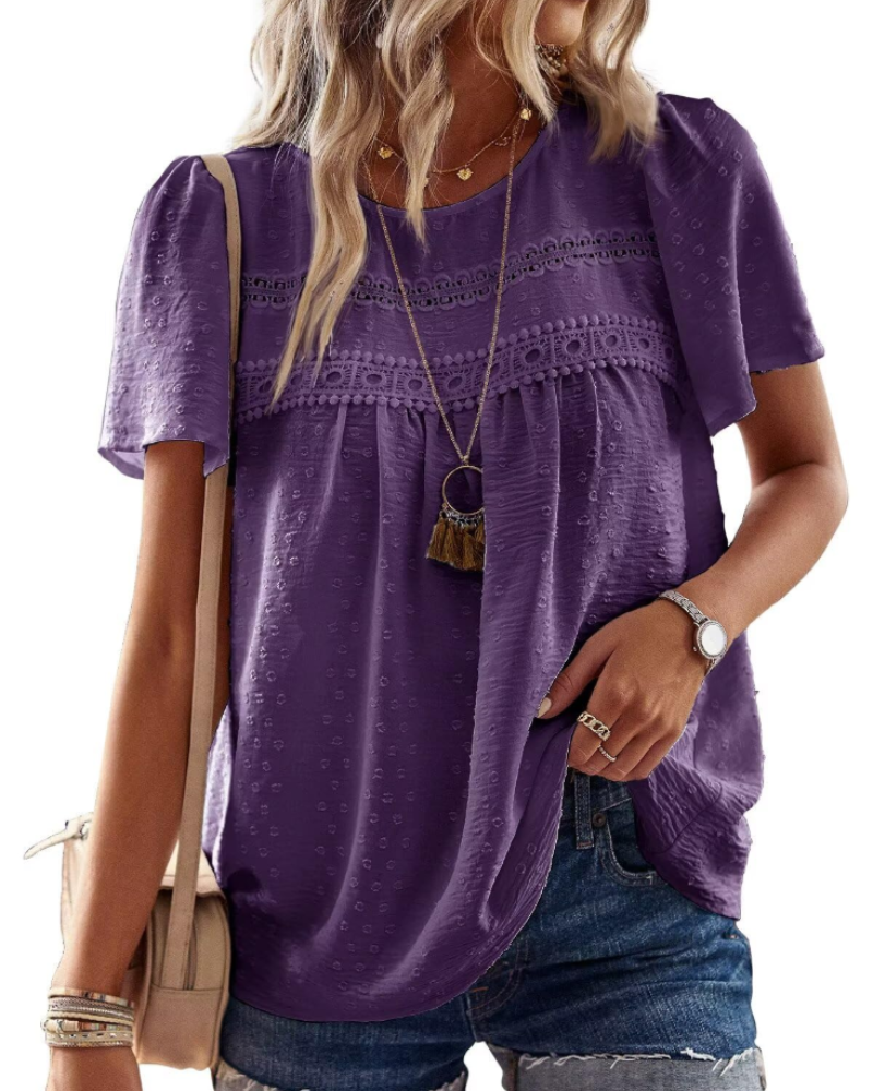 Grace Women's Boho Blouse – Lace Short Sleeve Tunic Top for Vacation and Summer