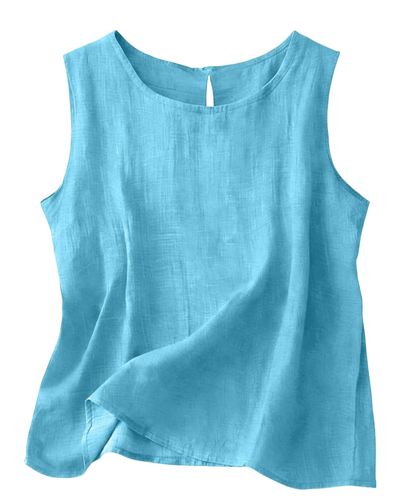 Claire Women's Cotton Linen Tank Top – Sleeveless Round Neck Top for Summer