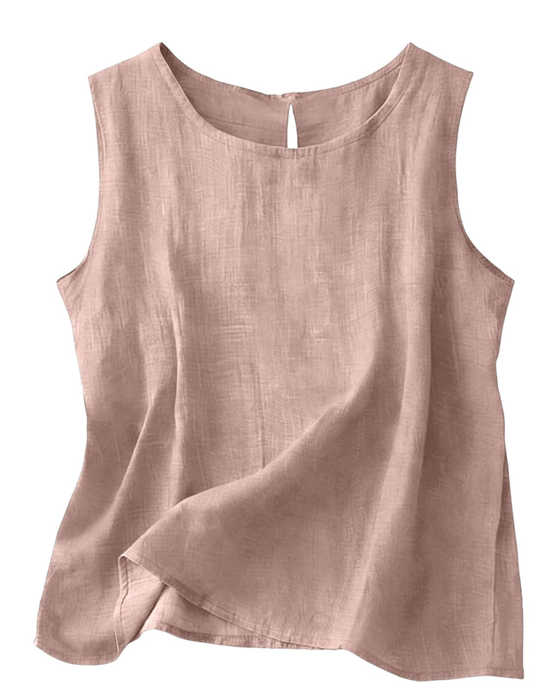 Claire Women's Cotton Linen Tank Top – Sleeveless Round Neck Top for Summer