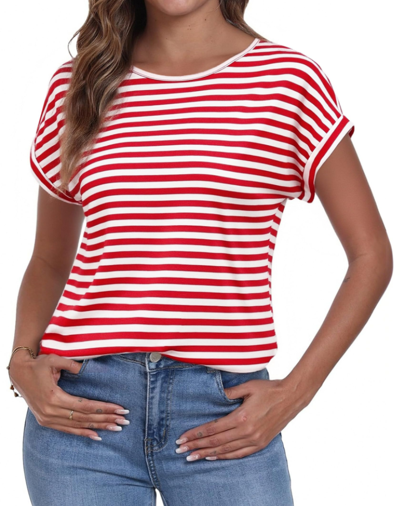 Emma Women's Striped T-Shirt – Crew Neck Short Sleeve Tee for Casual Summer Wear