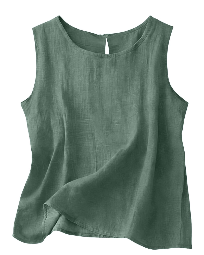 Claire Women's Cotton Linen Tank Top – Sleeveless Round Neck Top for Summer