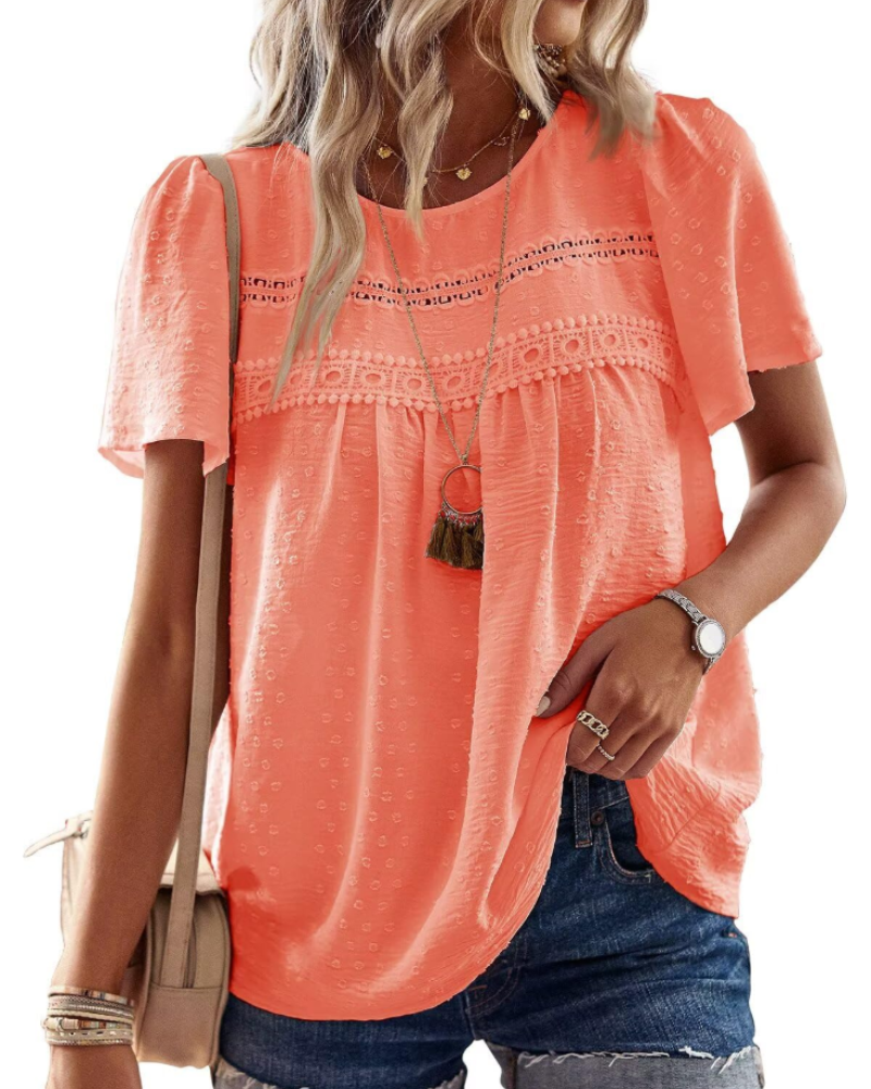 Grace Women's Boho Blouse – Lace Short Sleeve Tunic Top for Vacation and Summer
