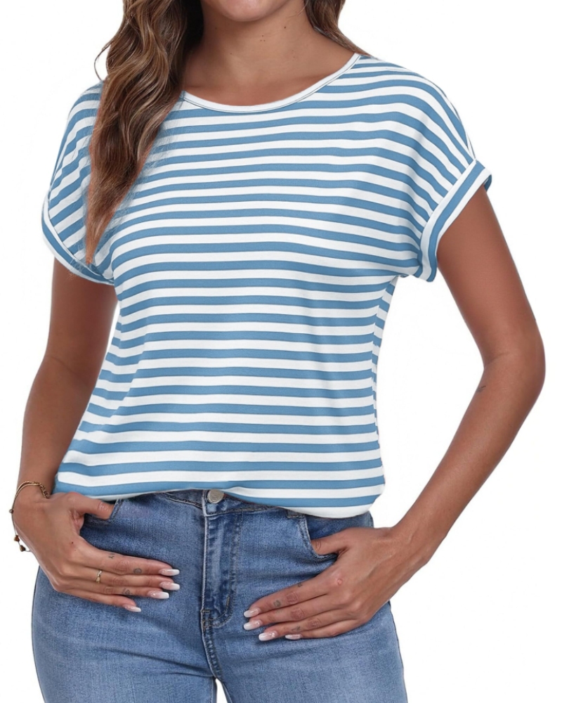 Emma Women's Striped T-Shirt – Crew Neck Short Sleeve Tee for Casual Summer Wear