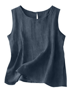 Claire Women's Cotton Linen Tank Top – Sleeveless Round Neck Top for Summer