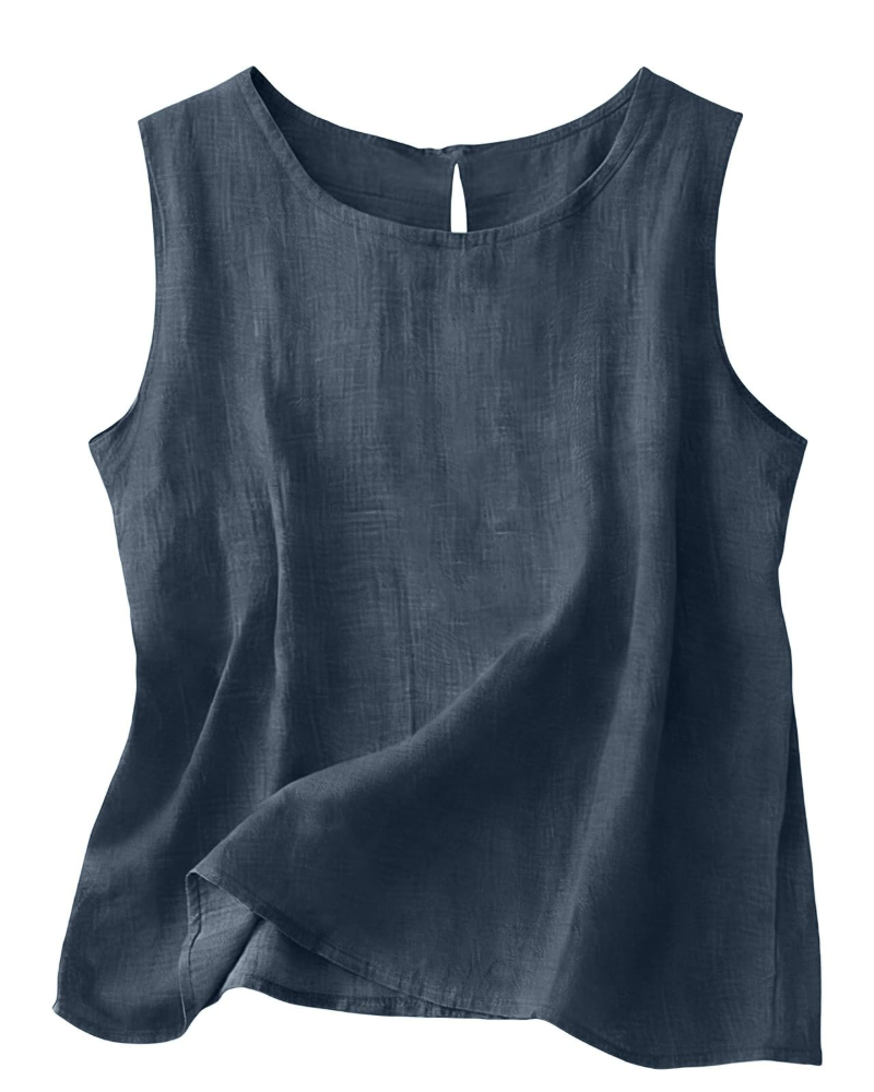 Claire Women's Cotton Linen Tank Top – Sleeveless Round Neck Top for Summer