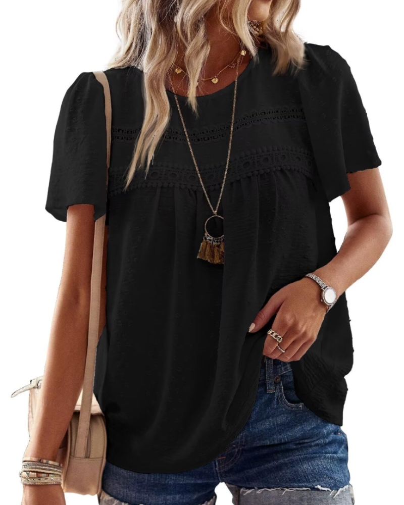 Grace Women's Boho Blouse – Lace Short Sleeve Tunic Top for Vacation and Summer