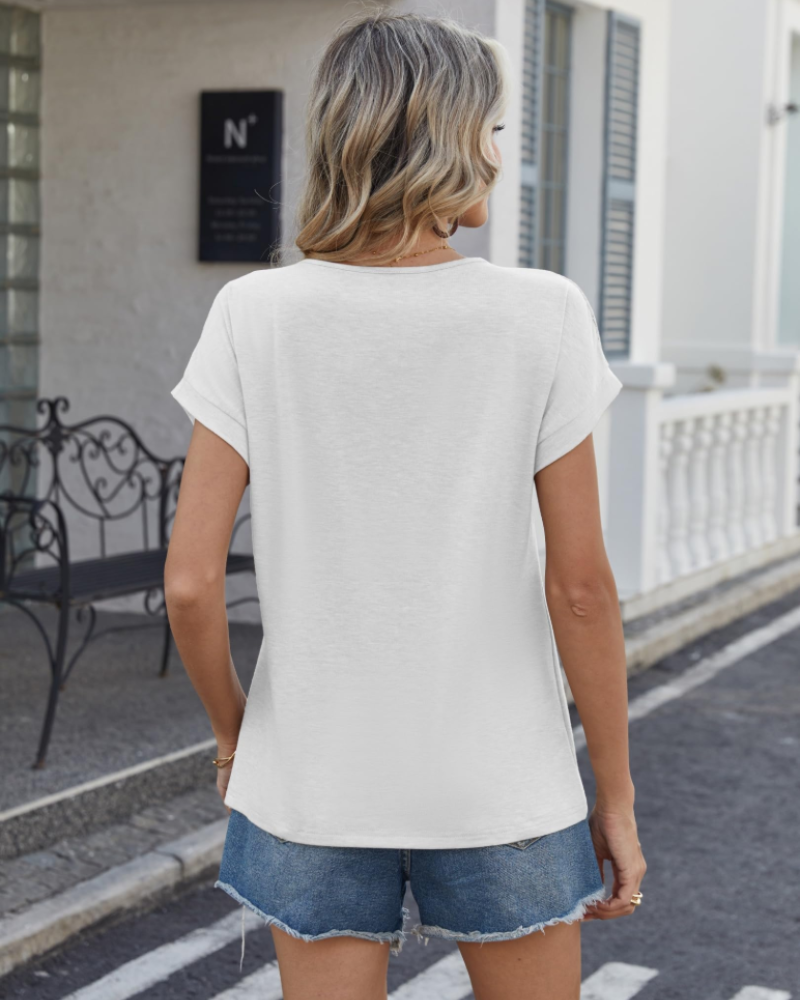 Emily Women's Lace T-Shirt – Short Sleeve Round Neck Top for Summer and Casual Wear