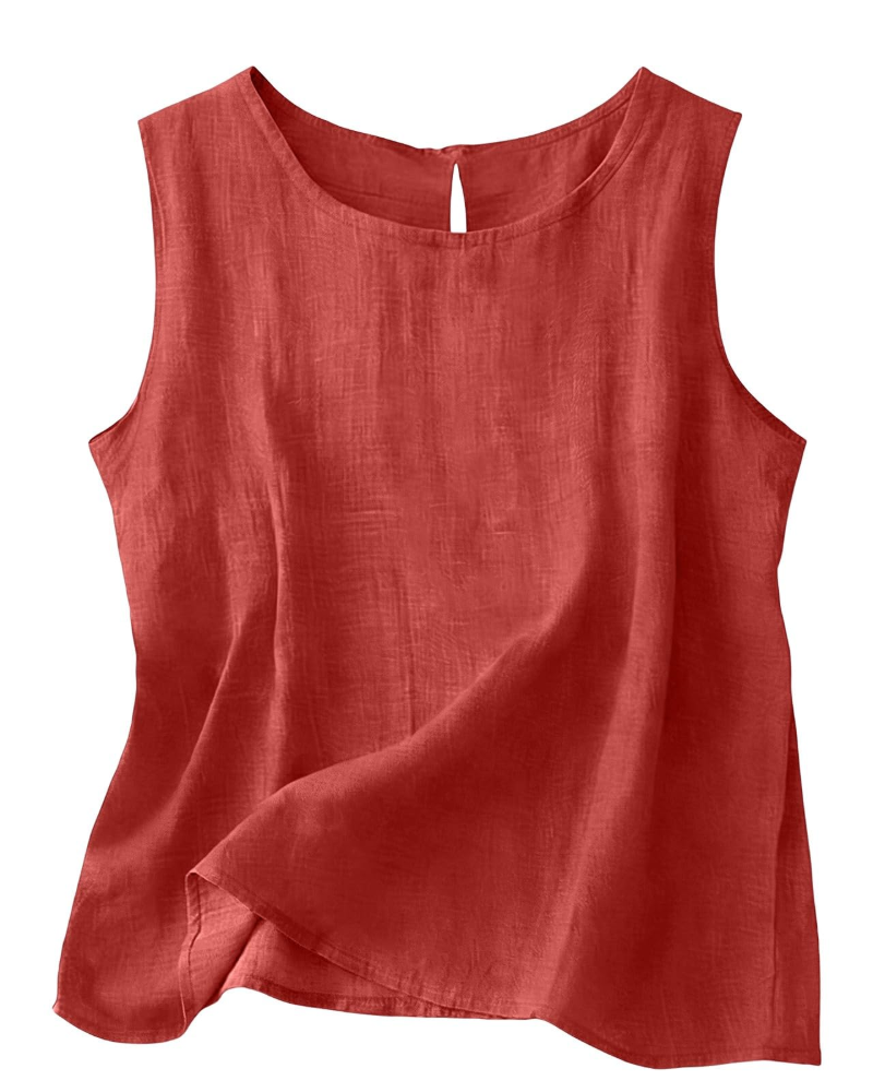 Claire Women's Cotton Linen Tank Top – Sleeveless Round Neck Top for Summer