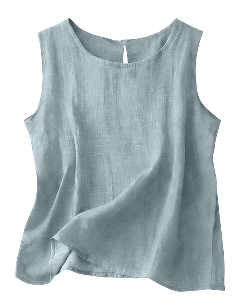 Claire Women's Cotton Linen Tank Top – Sleeveless Round Neck Top for Summer