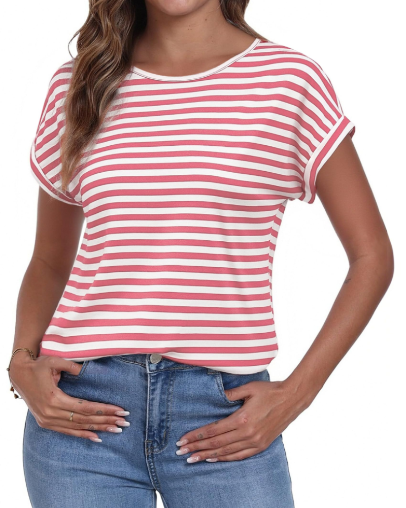 Emma Women's Striped T-Shirt – Crew Neck Short Sleeve Tee for Casual Summer Wear