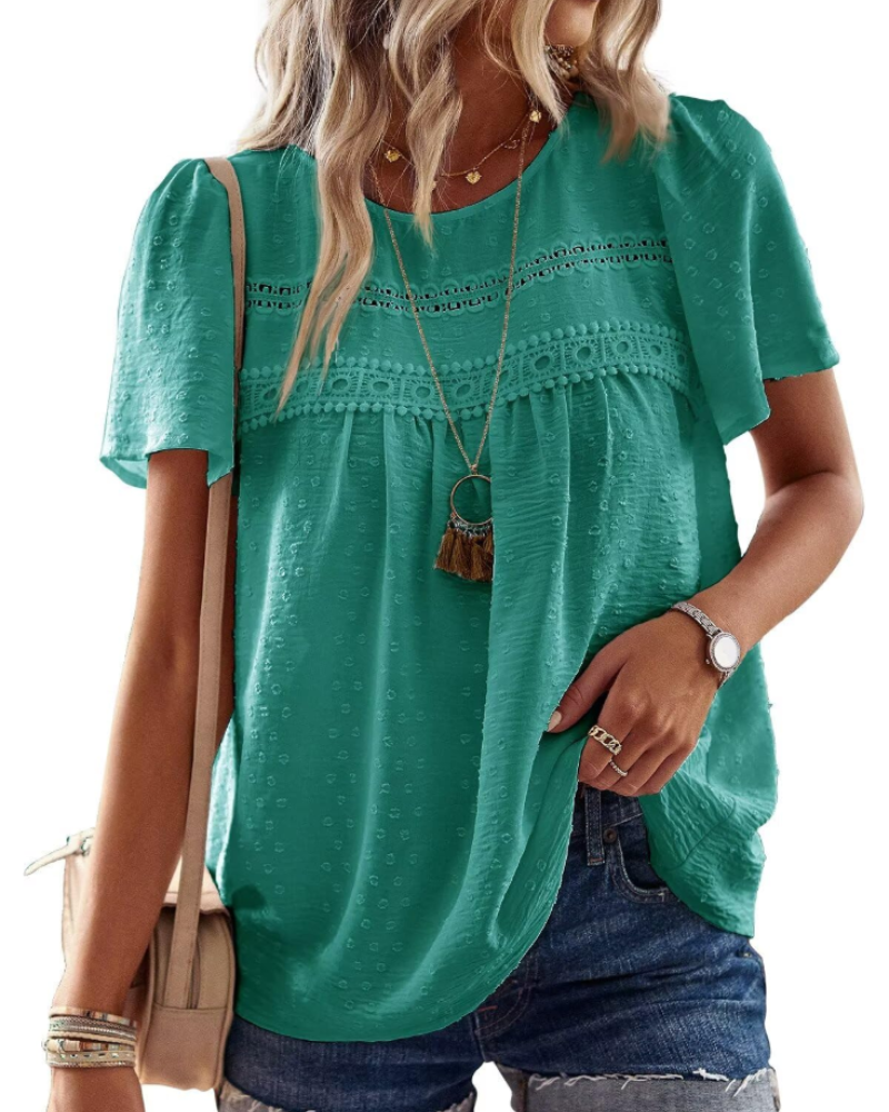 Grace Women's Boho Blouse – Lace Short Sleeve Tunic Top for Vacation and Summer