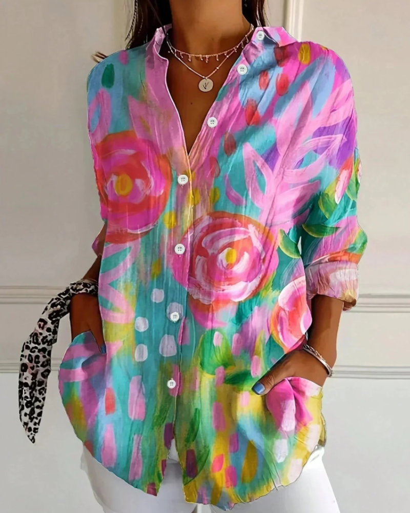 Taylor Women's Printed Blouse – Colorful Floral Button-Up with Relaxed Fit