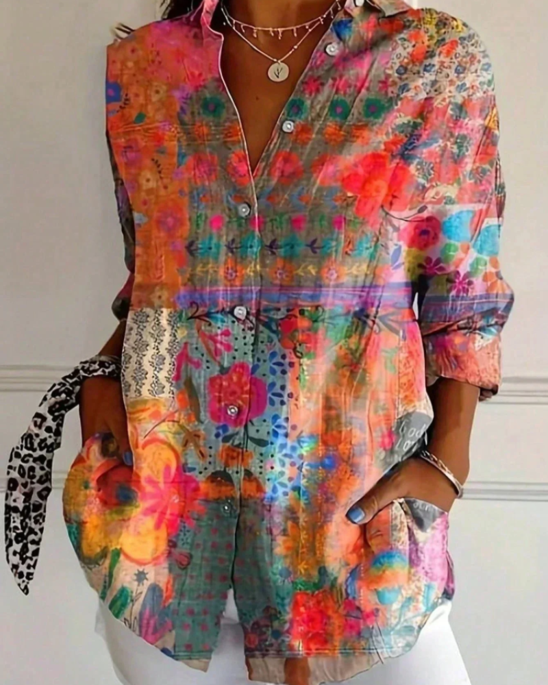 Taylor Women's Printed Blouse – Colorful Floral Button-Up with Relaxed Fit