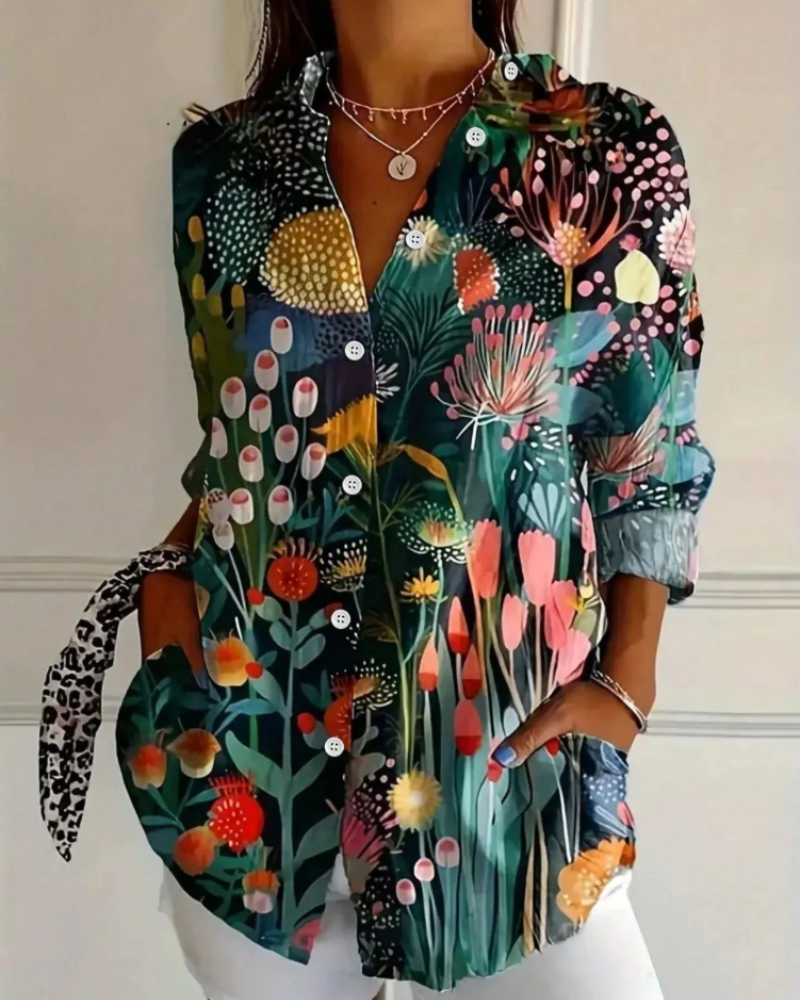 Taylor Women's Printed Blouse – Colorful Floral Button-Up with Relaxed Fit