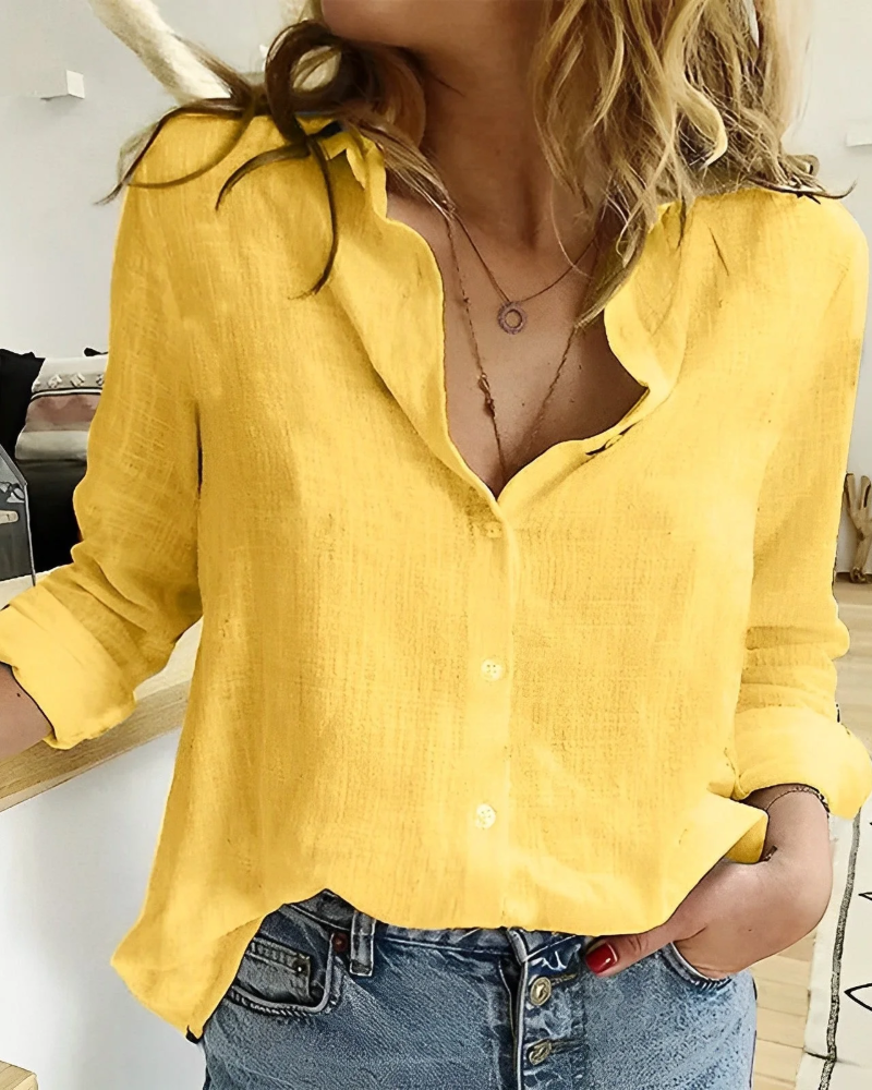 Mila Women’s Summer Blouse – Relaxed Button-Up Top with Open Neckline