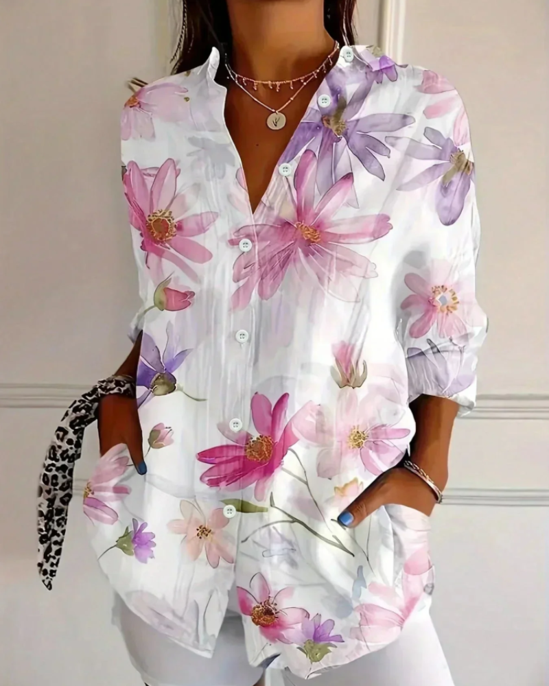 Taylor Women's Printed Blouse – Colorful Floral Button-Up with Relaxed Fit