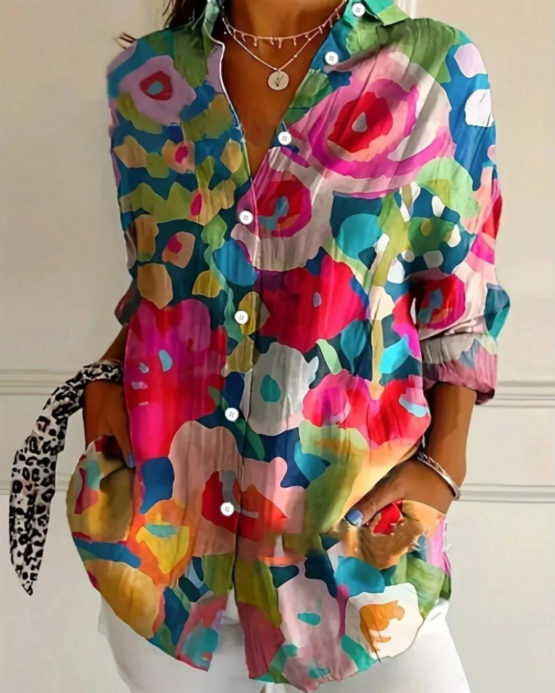 Taylor Women's Printed Blouse – Colorful Floral Button-Up with Relaxed Fit