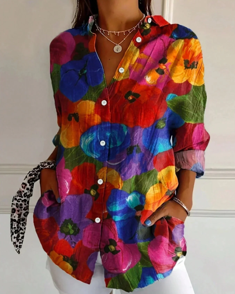 Taylor Women's Printed Blouse – Colorful Floral Button-Up with Relaxed Fit