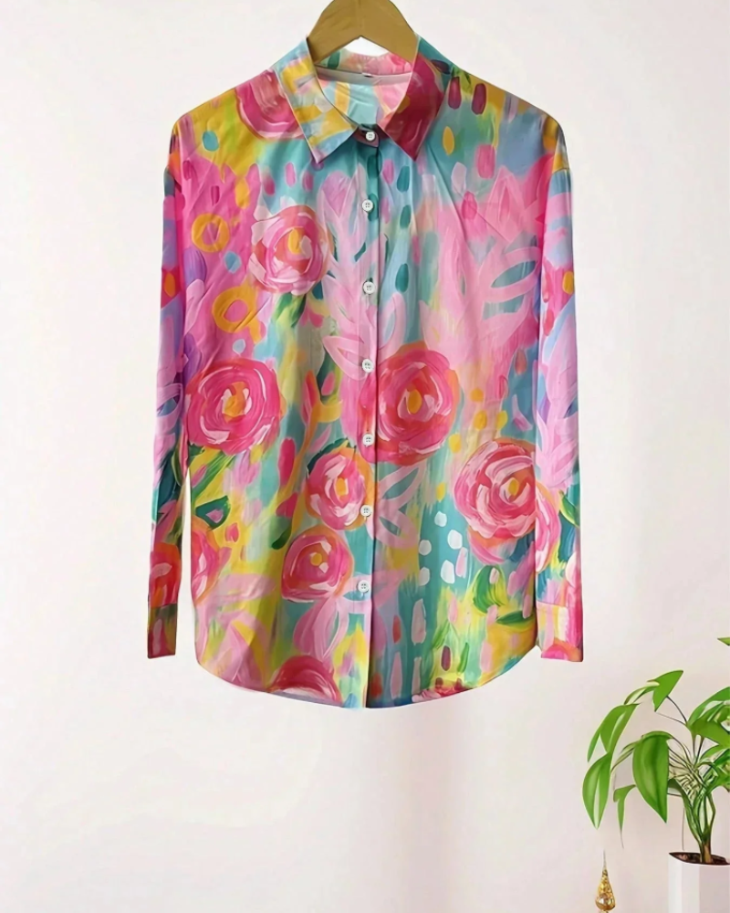 Taylor Women's Printed Blouse – Colorful Floral Button-Up with Relaxed Fit