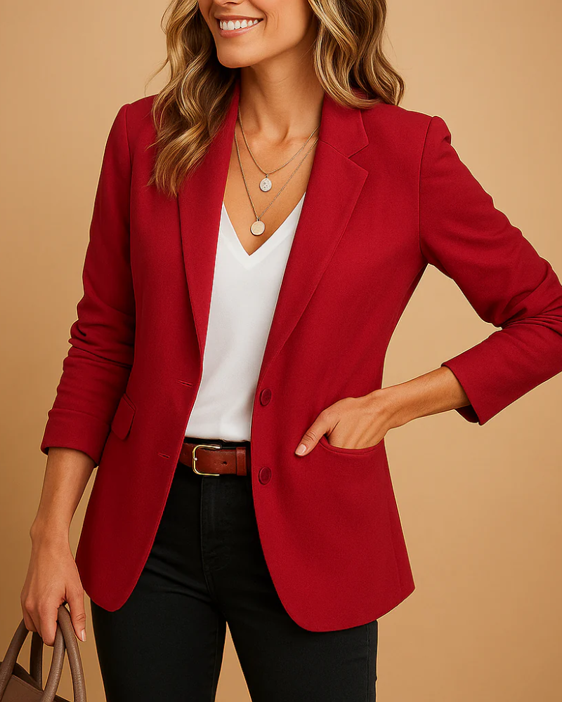 Natalia Women’s Tailored Blazer – Classic Lapel Jacket with Button Closure